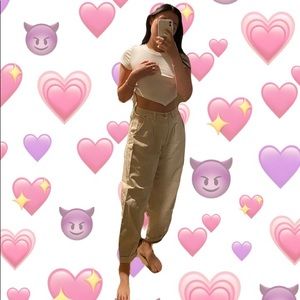 ZARA Beige Cropped Balloon Jeans